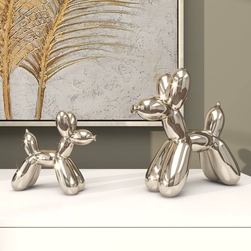 Gold Porcelain Ceramic Balloon Dog Sculpture (Set of 2) - Gold, Silver, White, Black, Multi Colored