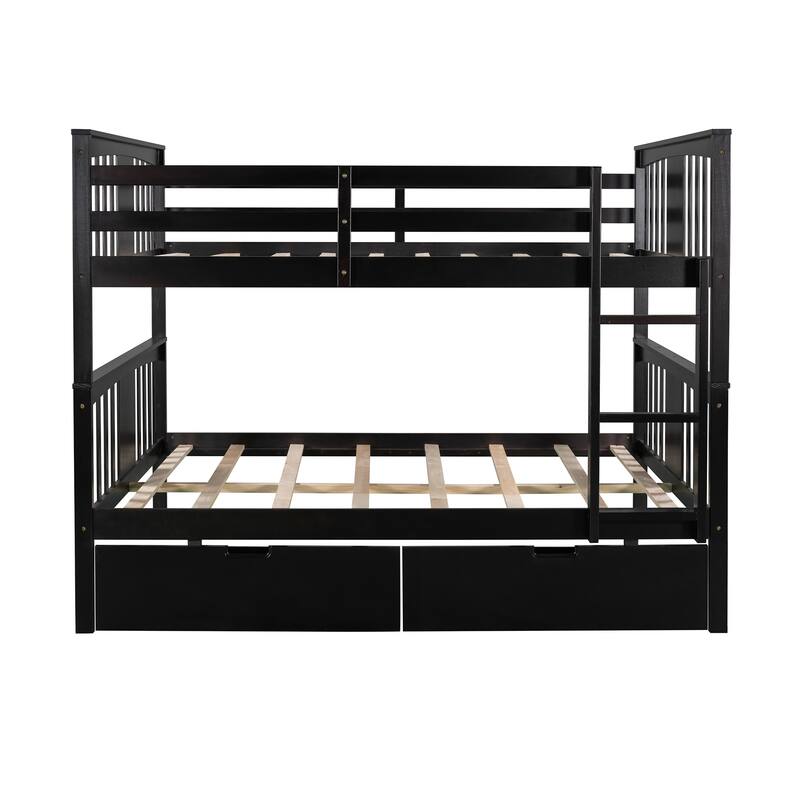 Full over Full Bunk Bed with Under-Bed Drawers and Ladder for Bedroom, Guest Room Furniture