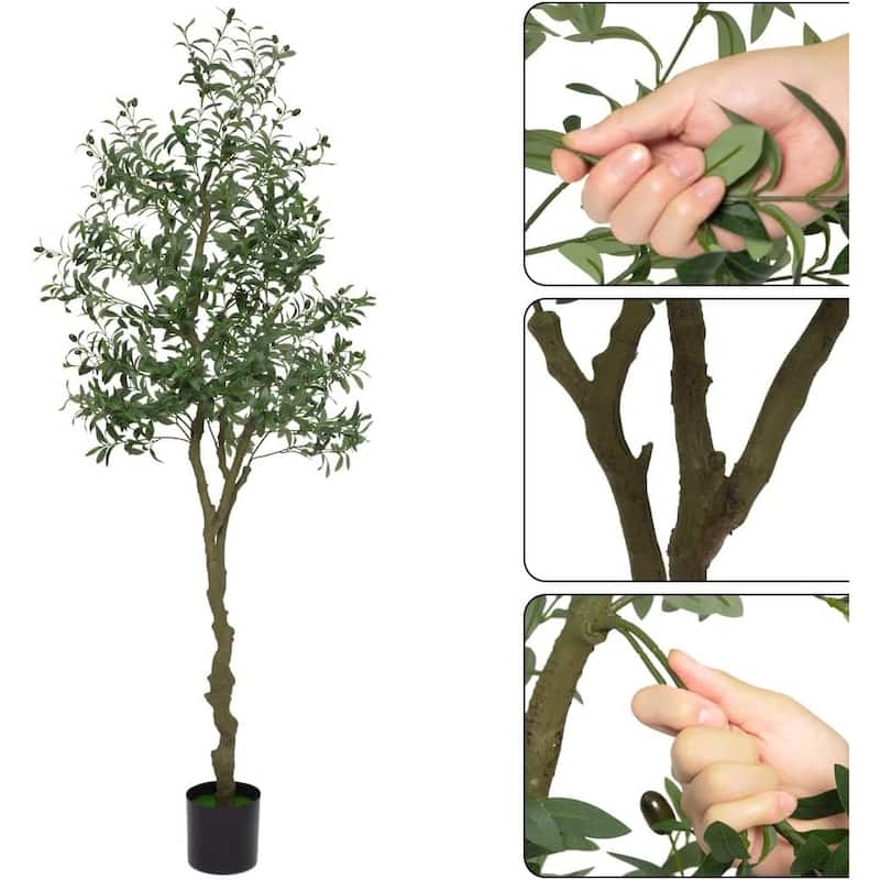 Artificial Olive Tree, Tall Pre-Potted Faux Silk Plant Faux Olive Tree
