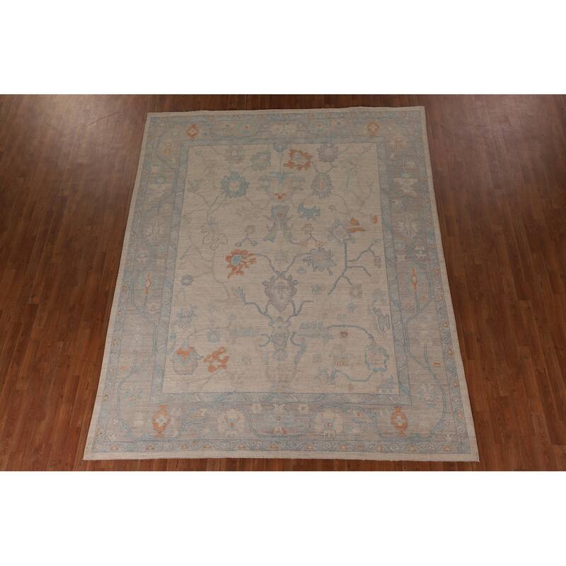 Vegetable Dye Oushak Area Rug Hand-Knotted Floral Wool Carpet - 8'1" x 10'0"