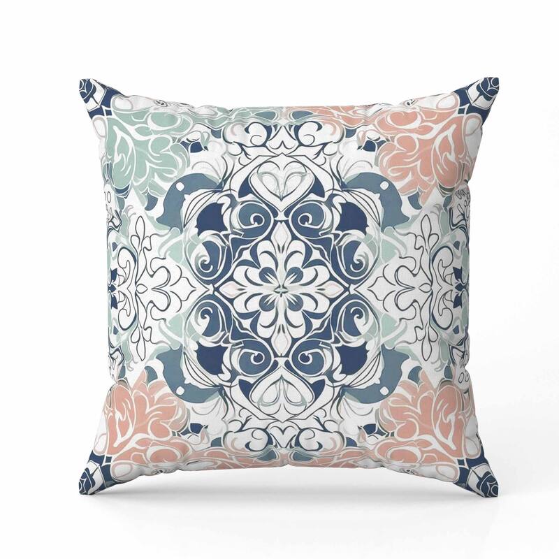 Vibrant Botanicals Indoor/Outdoor Reversible Throw Pillow Blue and White