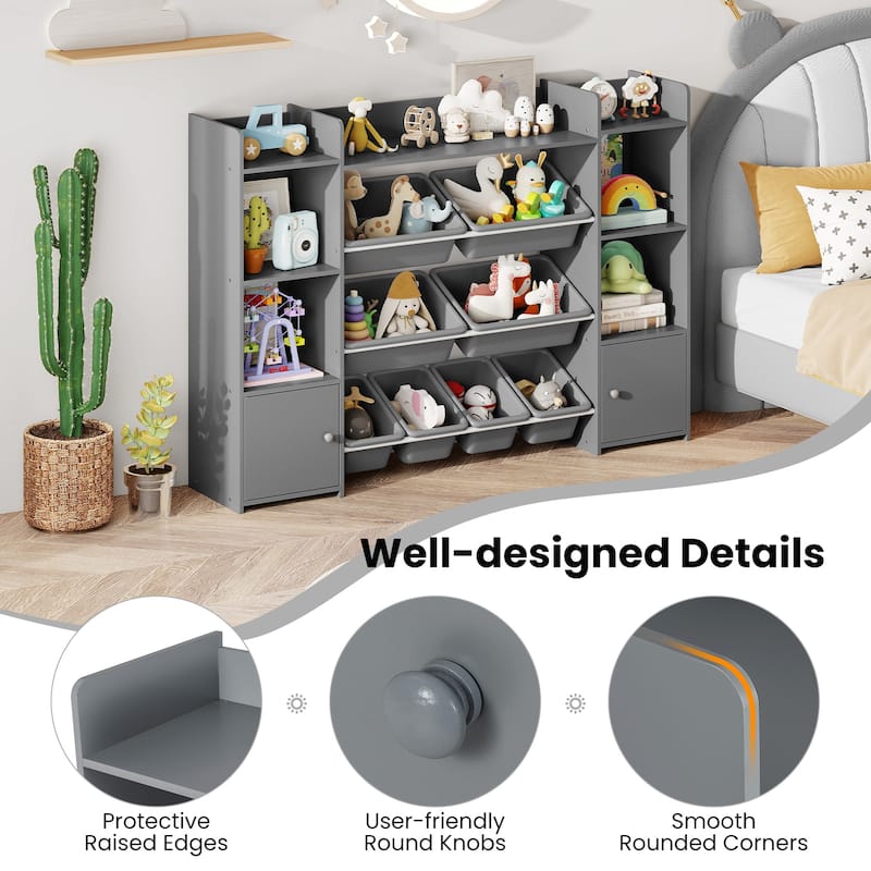 56" Kids Storage Shelf with 8 Removable Bins Rounded and Corners Anti-Tip Design - 56" x 12" x 39"