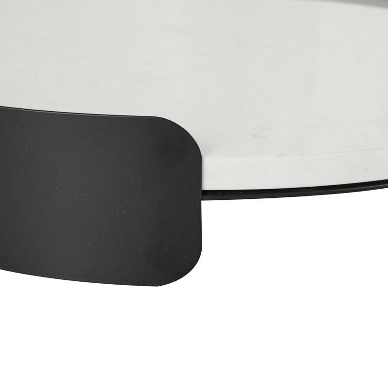 White Marble Round Living Room Decor Tray with Black Metal Frame