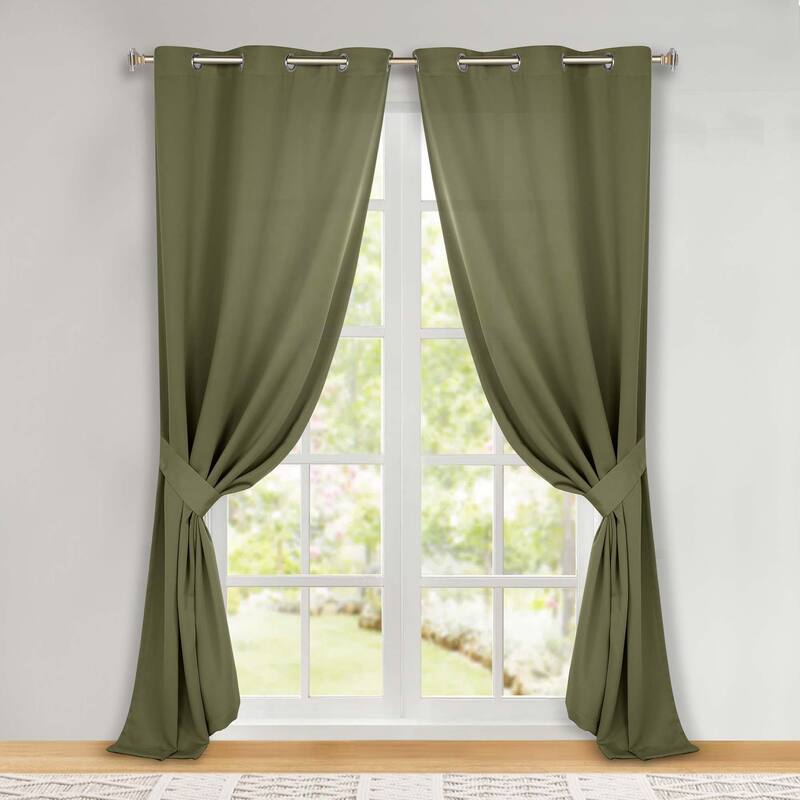 Superior Solid Machine Washable Room Darkening Grommet Blackout Curtains, Set of 2
