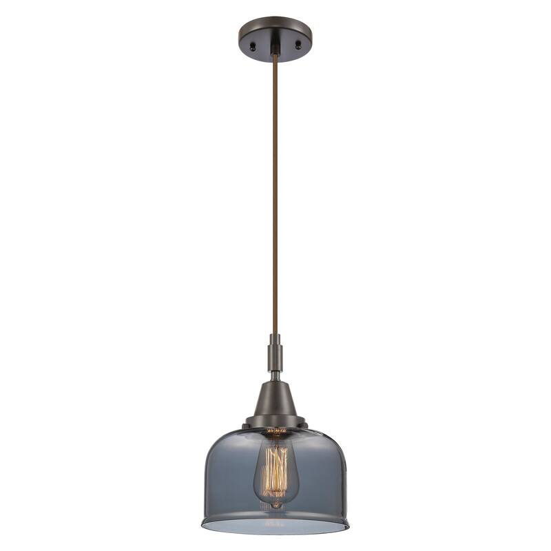 Innovations Lighting Downtown Urban - Caden Bell - 1 Light 8" Cord Hung Mini Pendant - Oil Rubbed Bronze/Light Smoke Shade