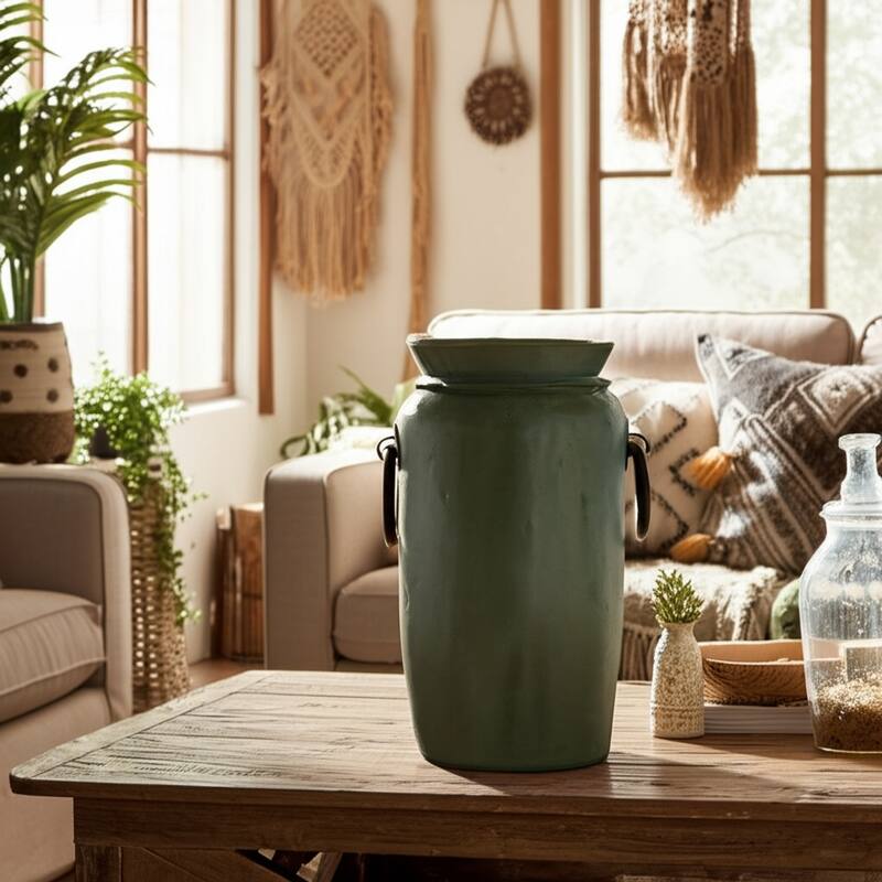 Pottery Decorative Vase with Side Handles Boho-Inspired Silhouette