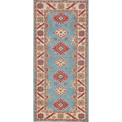 Light Blue Kazak Runner Rug Handmade Wool Carpet - 2'2" x 5'11"
