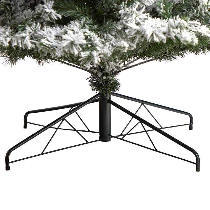 9ft Flocked Christmas Tree with Lights, Artificial Pine Tree, Holiday Decor, Realistic Holiday Tree - Green - 108