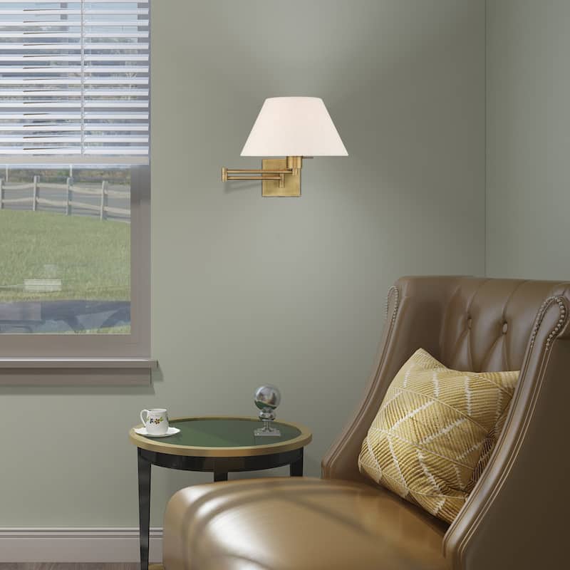 Livex Lighting 1-Light Oatmeal Shade Swing Arm Wall Lamp, 40038