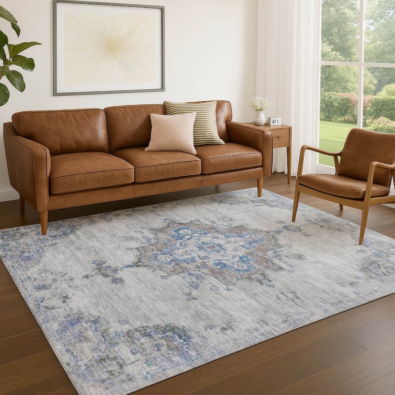Machine Washable Indoor/ Outdoor Traditional Tabriz Chantille Rug