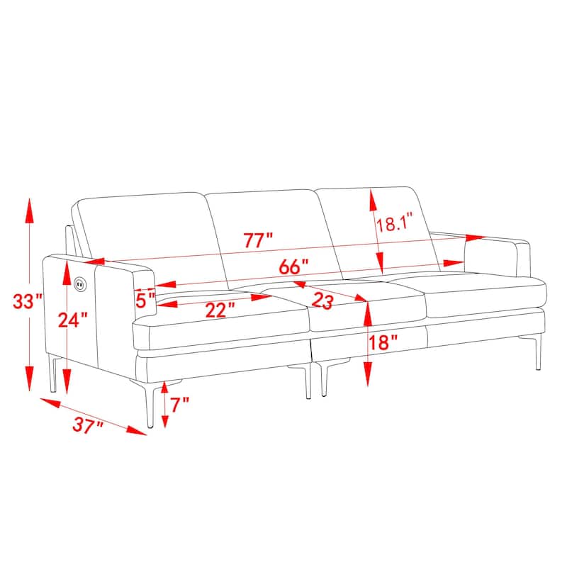 Modern Faux Leather Sectional Sofa with USB Port