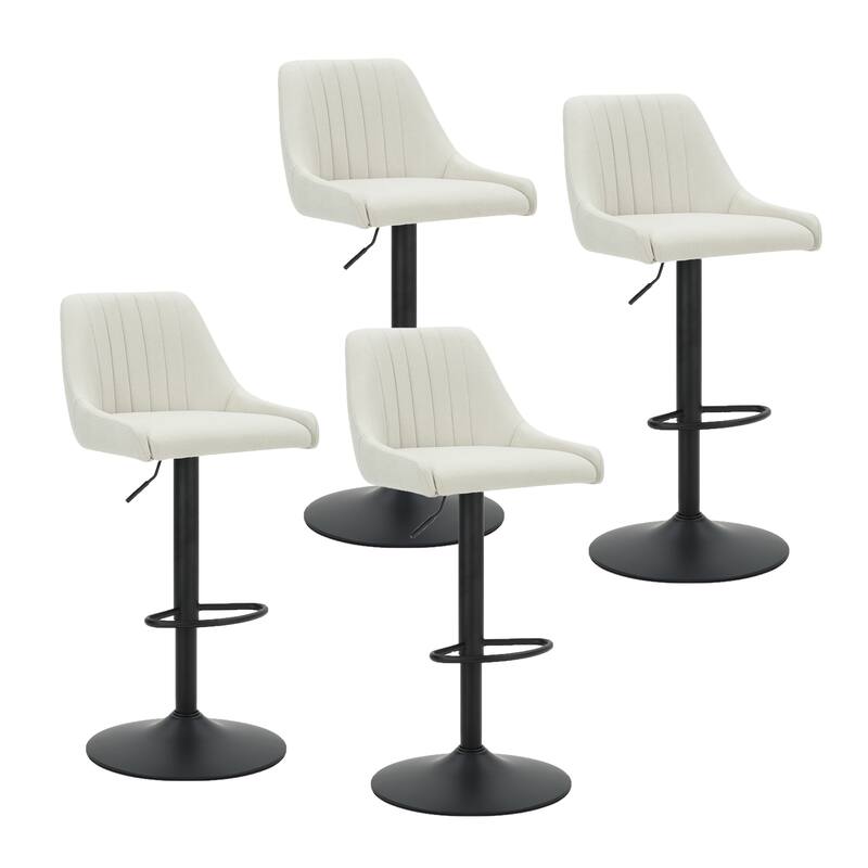 Modern Fabric and Metal Adjustable Air-Lift Stool with Swivel, Set of 4 - Grey and Black