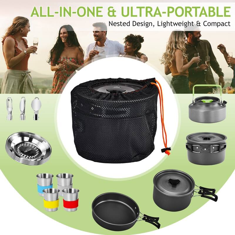 27 Pcs Aluminum Camping Cookware Set For 4-Person - 27 pcs