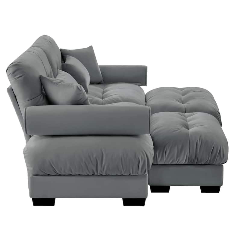Loveseat Sofa Set 93.7" 2-Seater Modular Velvet Couch with Ottoman, Round Arms and Throw Pillows for Living Room, Office