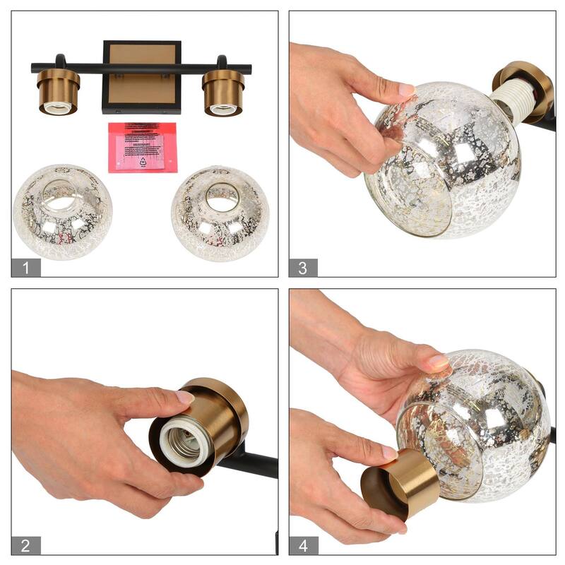 Ziv Modern Glam 2-Light Black Gold Bathroom Vanity Lights with Mercury Glass - 15" L x 7" W x 9.5" H