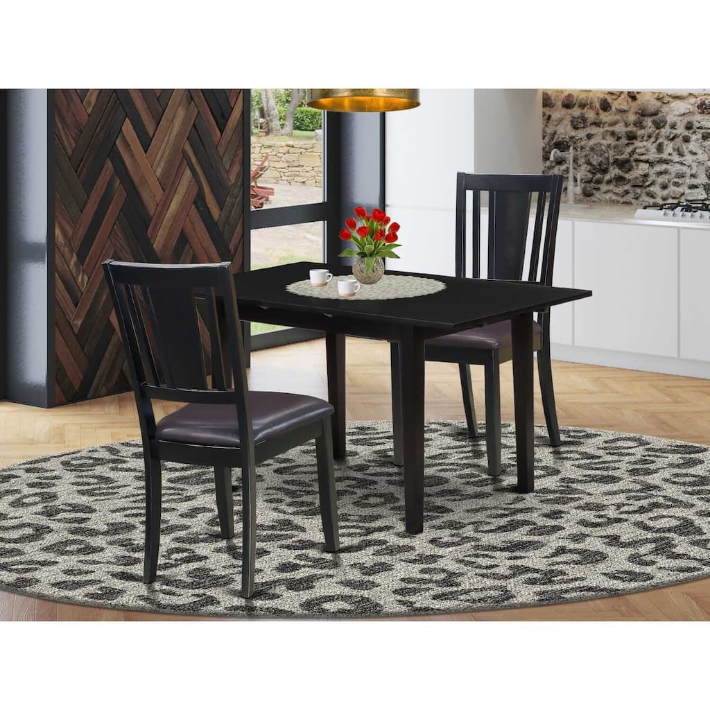 HomeStock 3-Pc Black Finish Solid Wood Top Dining Table Set
