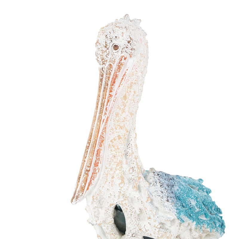 Polystone Pelican Textured Sculpture with Blue Feathers - Blue or Red - Roche River Decor