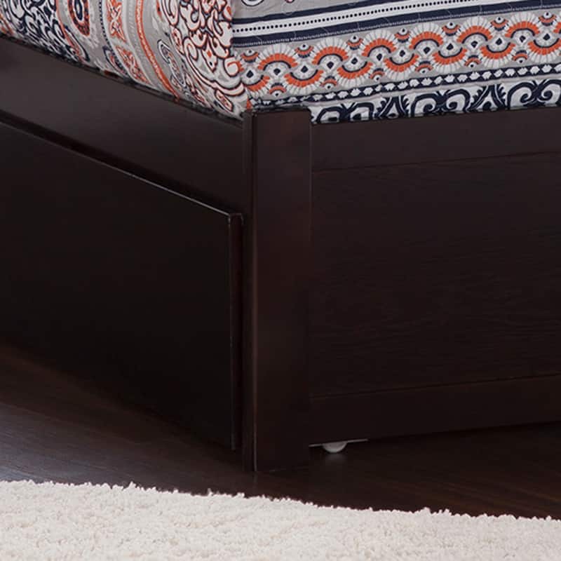 Richmond Queen Solid Wood Platform Bed with Footboard & Twin XL Trundle in Espresso