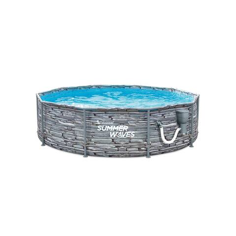 Summer Waves 10 Foot Round Stone Slate Print Metal Frame Above Ground Pool, Grey - 50