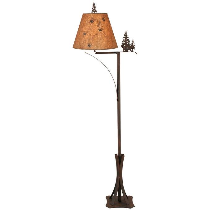 Rustic Swing Arm Floor Lamp - Bear Forest - Burnt Sienna