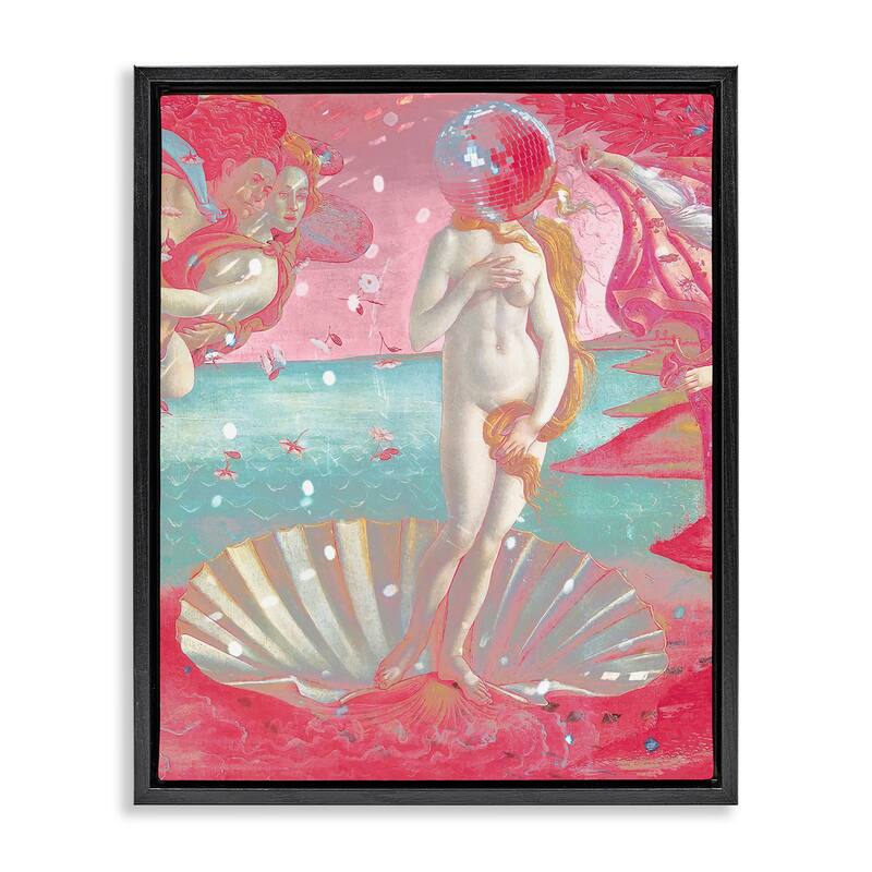 Stupell Chromatic Disco Venus & Clamshell Framed Floater Canvas Wall Art Design By Lil' Rue - 25 x 31 - Black