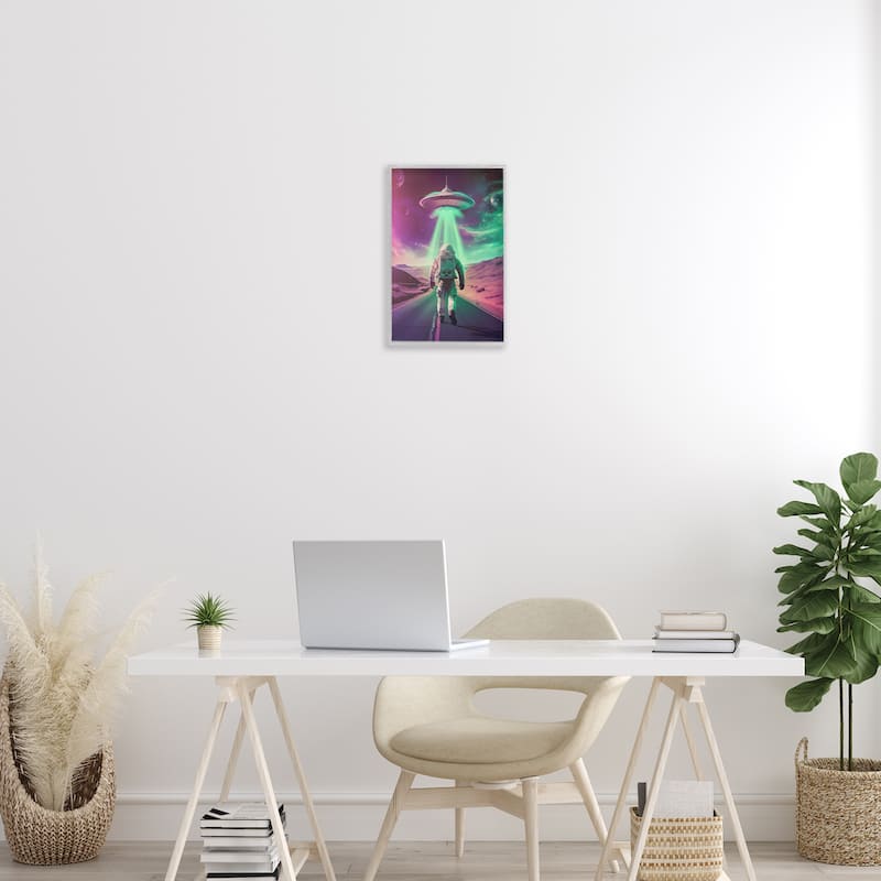 Stupell Astronaut Walking Toward UFO Framed Giclee Art Design By Wumples