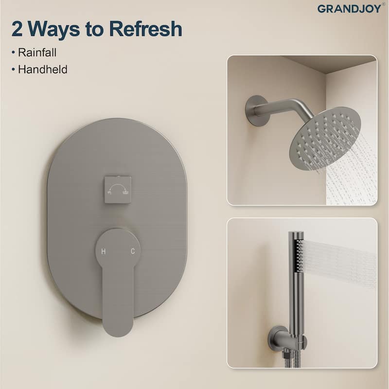 GRANDJOY Dual Shower Kit with Round Rainfall Head and Hand Shower, Lever Control Valve