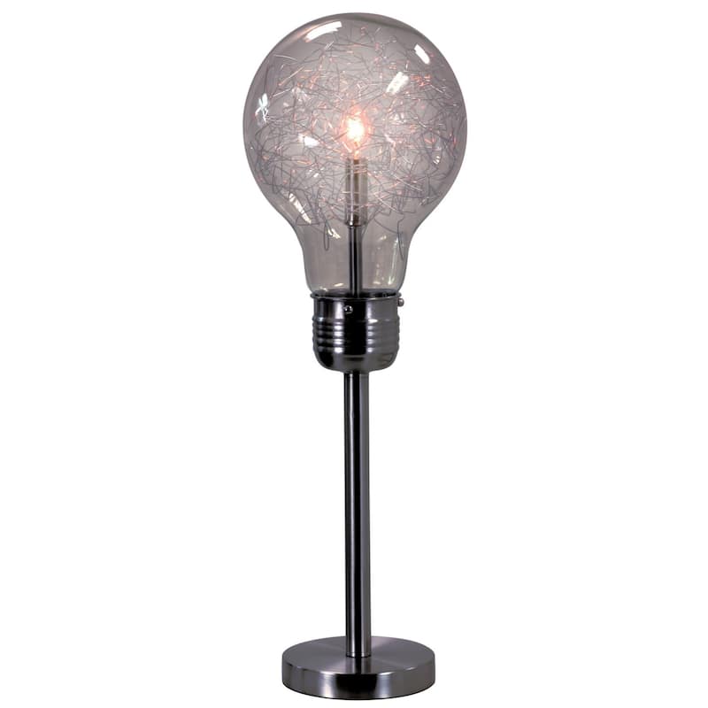 Febe 26 Inch Table Lamp, Large Bulb Shade, Glass, Metal, Black Nickel - Gray, Black Nickel