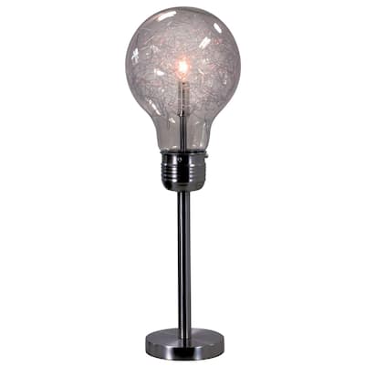 Febe 26 Inch Table Lamp, Large Bulb Shade, Glass, Metal, Black Nickel