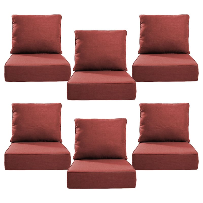 22" W x 24" D x 6" T Outdoor Lounge Chair Replacement Cushion Set Water and Fade Resistant - 6 Sets - Red