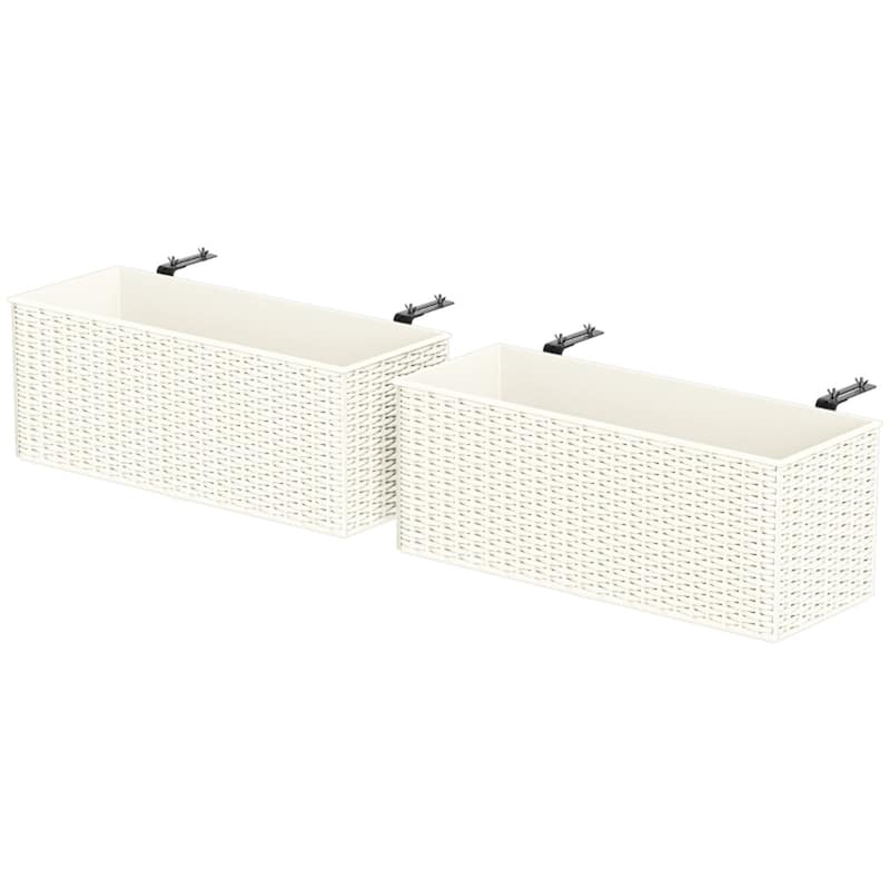 Set of 2 Wall Mounted Rattan Style Planters for Balcony Patio and Garden Hanging Flower Boxes - 19.7" L x 7.5" W x 7.5" H