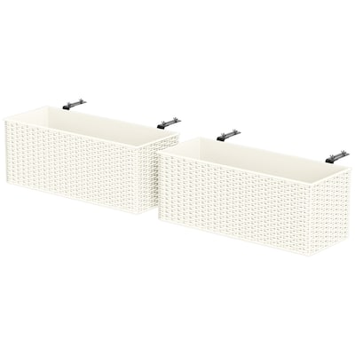 Set of 2 Wall Mounted Rattan Style Planters for Balcony Patio and Garden Hanging Flower Boxes - 19.7" L x 7.5" W x 7.5" H