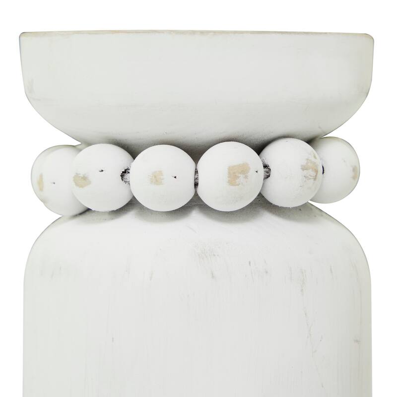 Brown or White Wood Beaded Pillar Candle Holder (Set of 2)