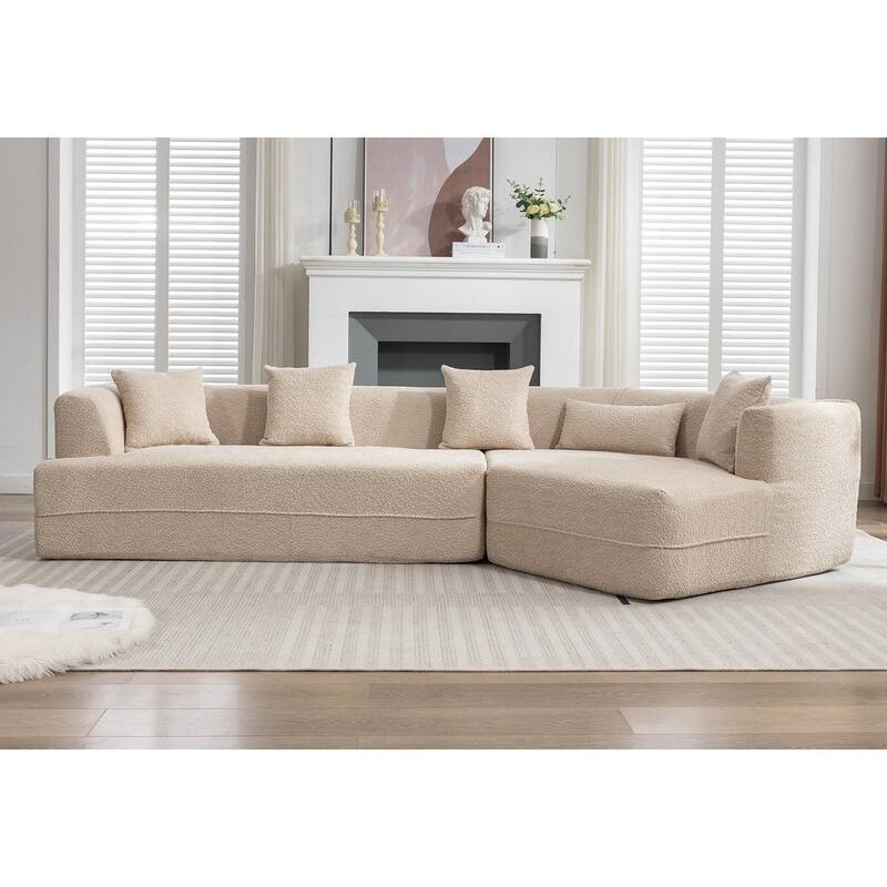 128" Modular Sectional Sofa for Living Room, Soft Boucle Lounge Sofa w/ Pillow, Modern Reversible Upholstered Couch