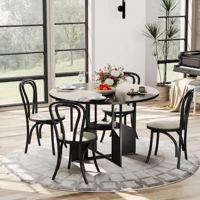 59" Round Dining Table for 4–6, Wood Pedestal Kitchen Table with Adjustable Feet, Farmhouse Style for Dining Room