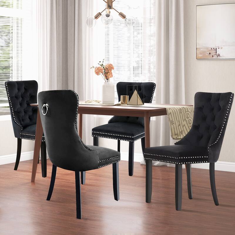 Set of 2 Modern Glam Velvet Dining Chairs - Armless TuftedAccent Side Chairs with Nailhead Trim & Ring Handle