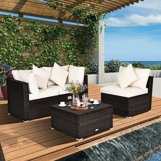 Costway 4PCS Patio Rattan Wicker Sofa Furniture Set Cushioned - 4-Piece Sets