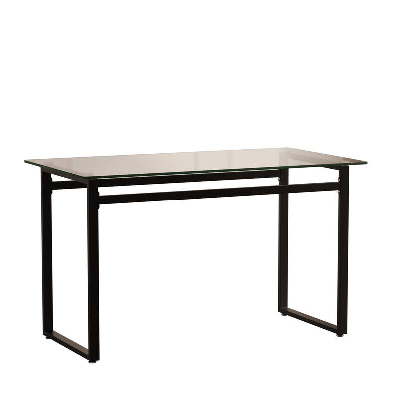 Modern Minimalist Rectangular Glass Dining Table for 4-6 with 0.31" Tempered Glass Tabletop and Black Chrome Metal Legs