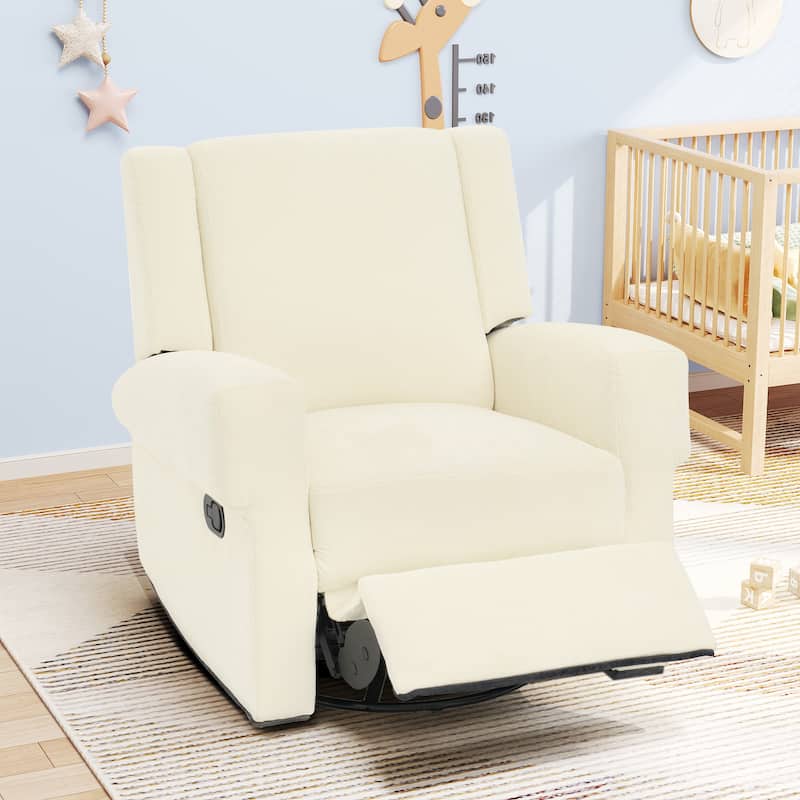 Manual Recliner Nursery Recliner Chair Swivel Rocker Recliner Sofa for Living Room, Bedroom Home Theaters and Nursery - White