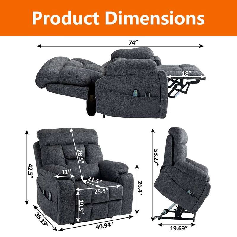 Upgraded Flagship 4-Motor Independent Control Oversized 180° Lay Flat Chenille Power Lift Recliner Chair
