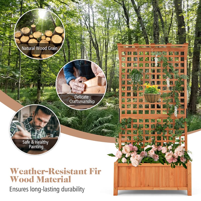 Costway Raised Garden Bed Planter Box Climbing Plants Container with - 35.5'' x 17.5'' x 72.5'' (L x W x H)
