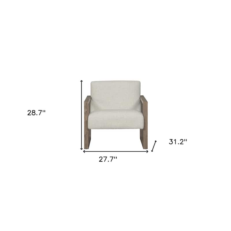 HomeRoots 28" Beige and Ash Gray Fabric And Wood Arm Chair - 27.7 in. x 28.7 in. x 31.2 in.