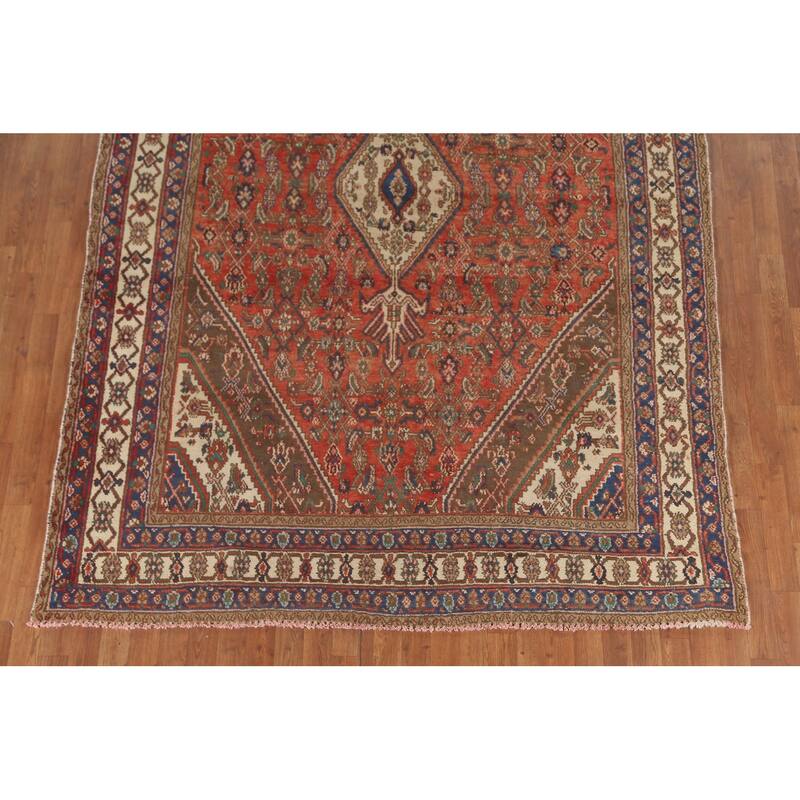 Geometric Hamedan Persian Vintage Area Rug Hand-Knotted Wool Carpet - 6'11"x 10'0"