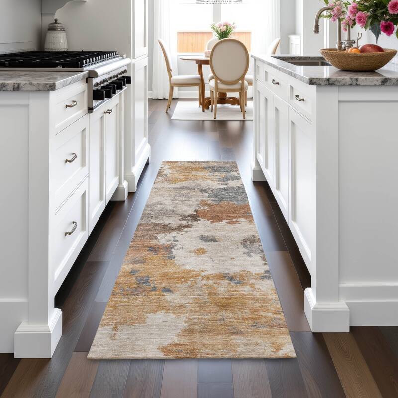 Machine Washable Indoor/Outdoor Abstract Blend Chantille Rug