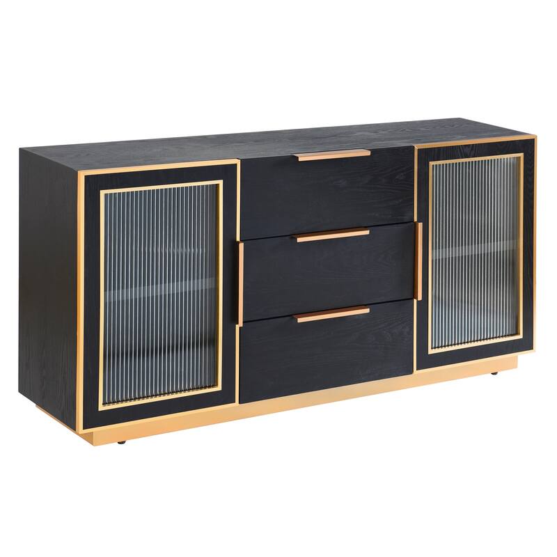 StyleCraft Aurelia 2-Door, 3-Drawer Sideboard - Ebony & Gold - Ebony & Gold