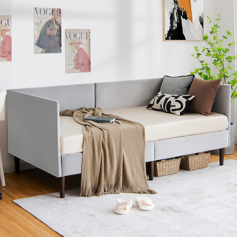 Costway Twin Daybed Upholstered Linen Wooden Sofa Bed Frame Heavy Duty