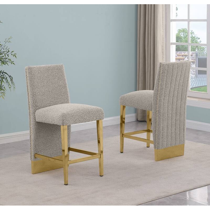 Best Quality Furniture Pleated Gold Chrome Nailhead Trim Barstool Chair - N/A - Gray-Chairs