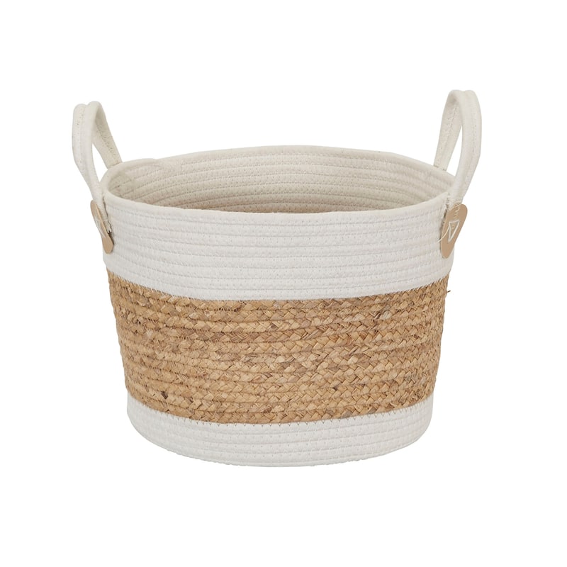 Household Essentials Two-Toned Corn and Hyacinth Wicker Basket, White and Natural