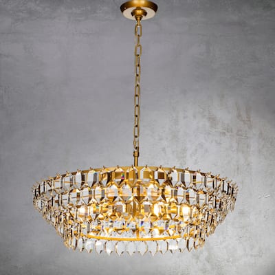 CraftHome 8-Light Mid Century Modern 4-Tier Antique Gold Chandelier With Crystal Accents
