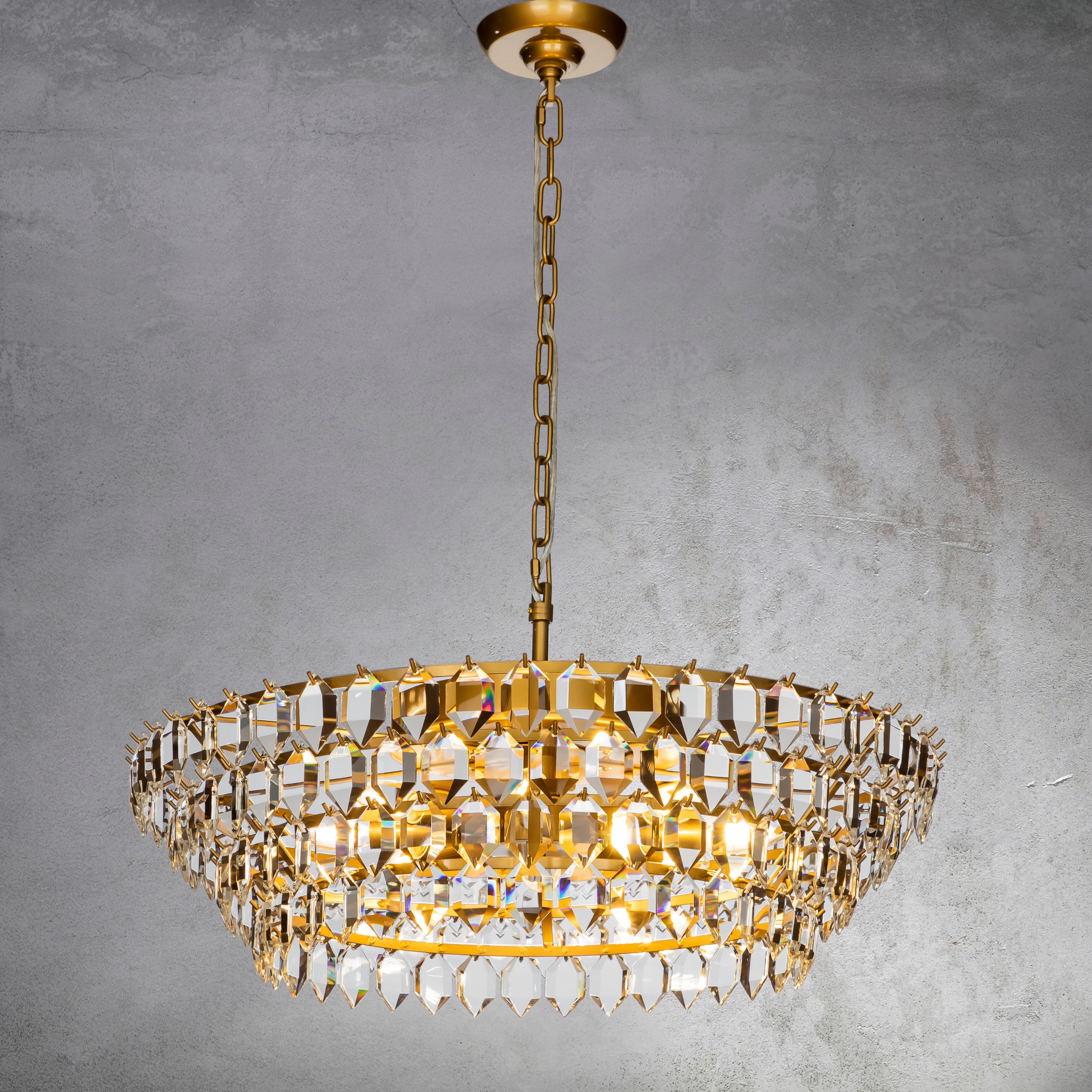 CraftHome 8-Light Mid Century Modern 4-Tier Antique Gold Chandelier With Crystal Accents